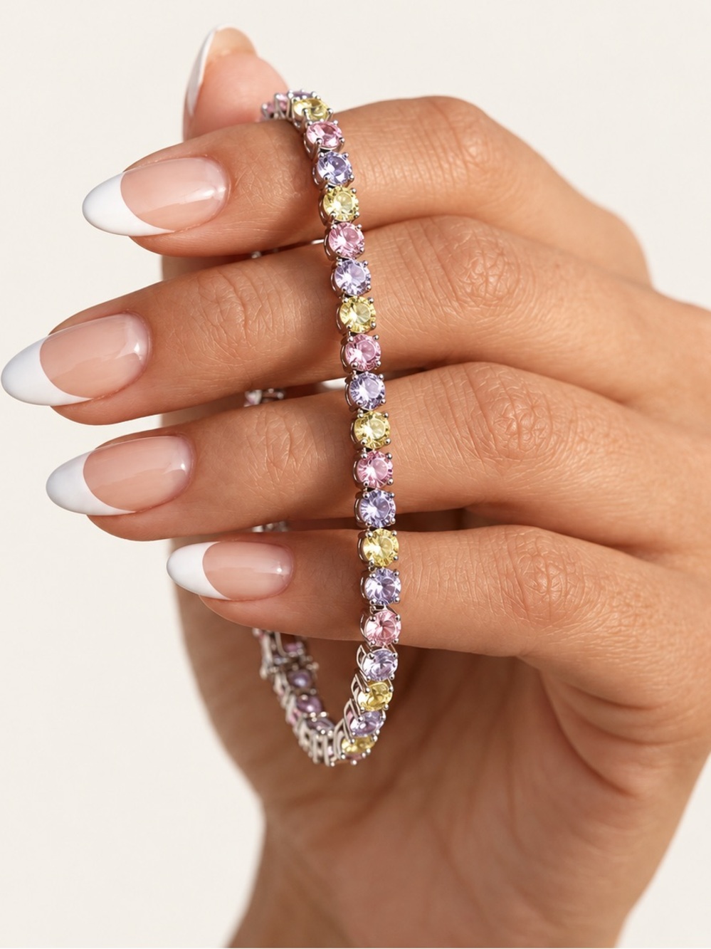 Platinum Plated Multi-Color Pastel Crystal Tennis Bracelet | Dainty Jewelry